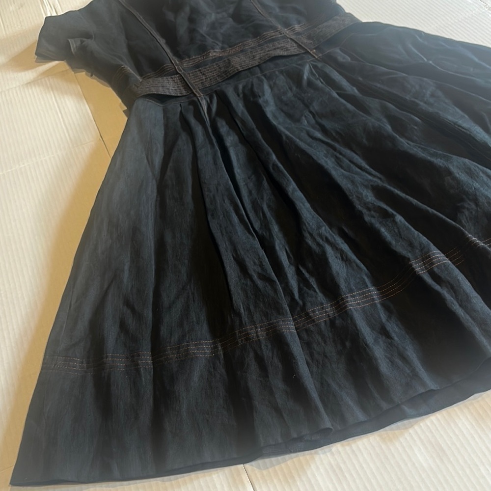 Talbots below the knee Black Dress w copper stitching look pockets button down - Picture 13 of 16